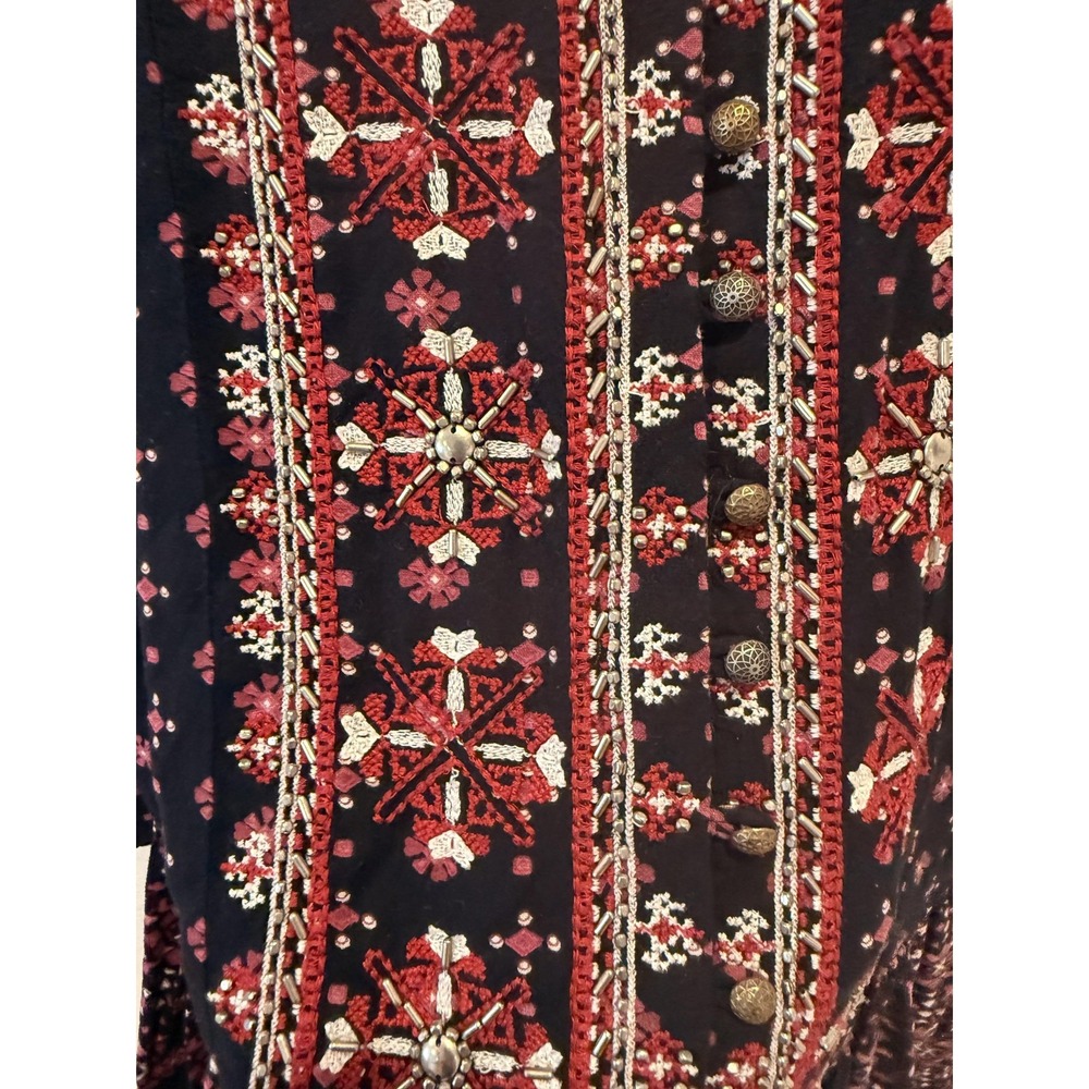 VanessaVirginia Anthropologie Dress Womens Medium Black Embroidered Boho Swing - Picture 8 of 16